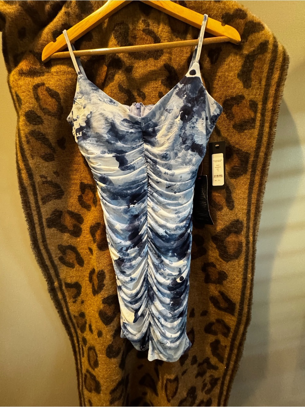 NWT Blue Tie-Dye Ruched Slip Dress - Unbranded
